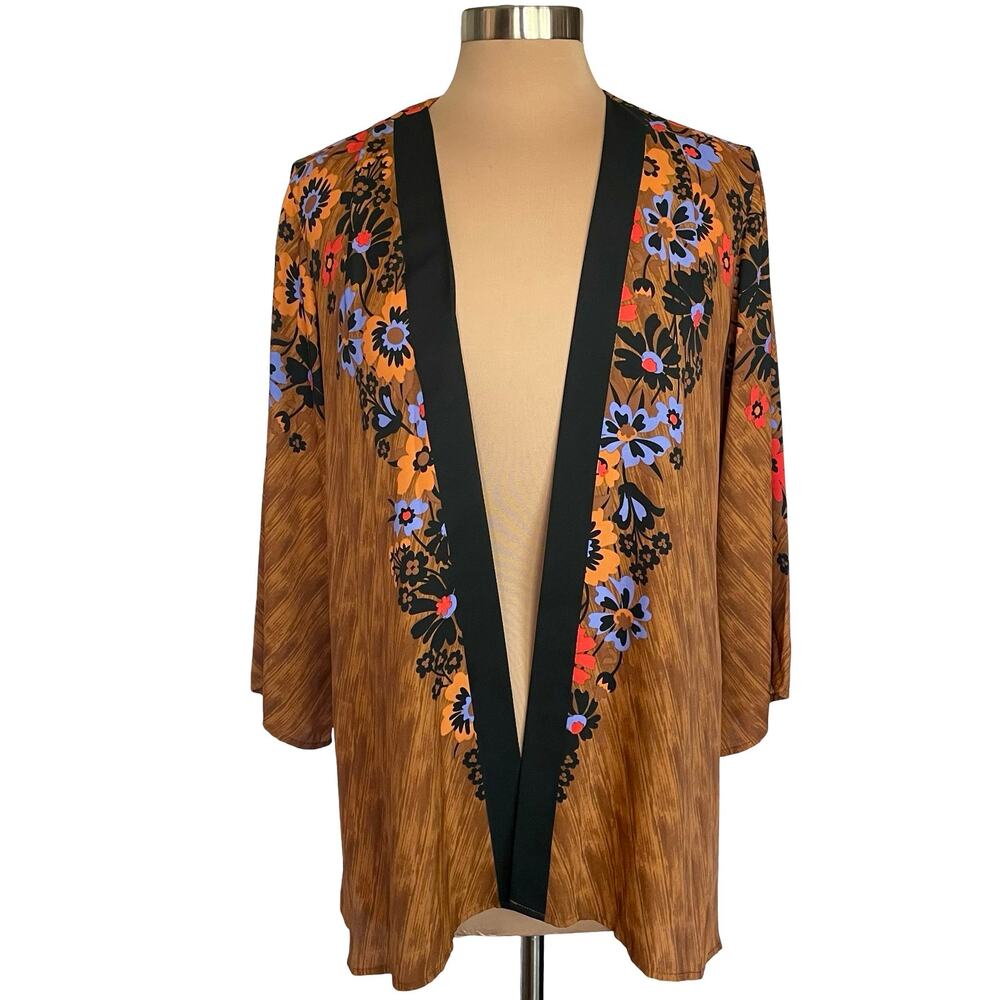 VTG Bob Mackie Wearable Art Floral Kimono Cardigan Wrap Lg Asian Inspired Artsy